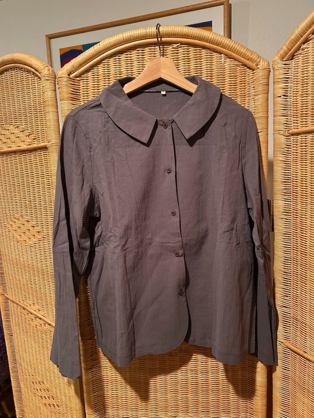 Grey Peter Pan Collared Shirt: S/M: $20